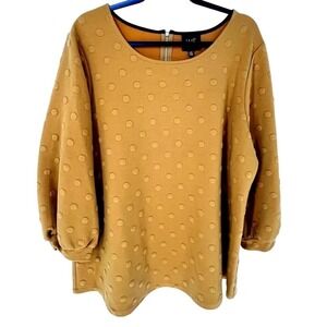 W5 Textured Dot Top Womens 2XL Puff‎ Sleeve Mustard Yellow Teacher Office Comfy